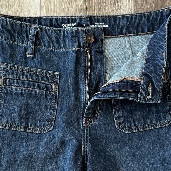 Old Navy Women’s Size 6 High-Rise Baggy Wide Leg Jeans Dark Wash Drapey Denim - Picture 6 of 14